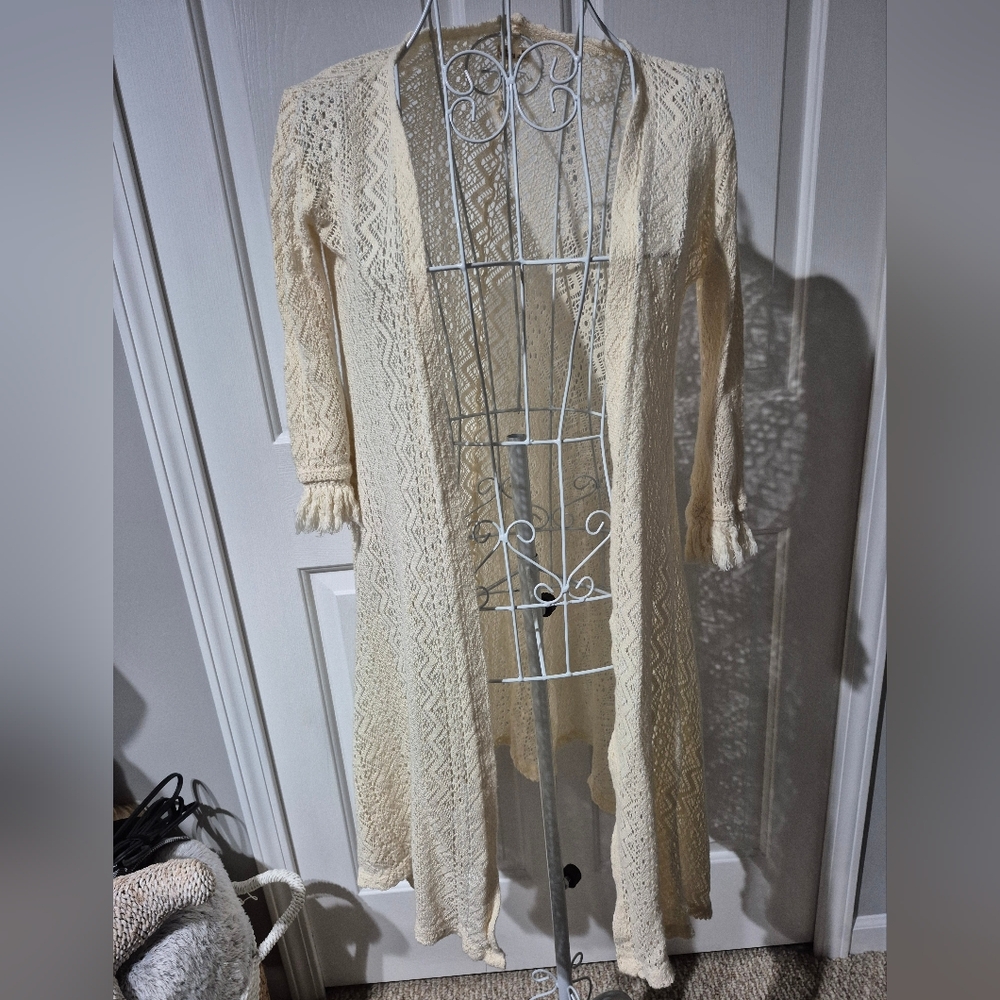 Hollister XS Ivory Knit Boho Open Knit Cardigan